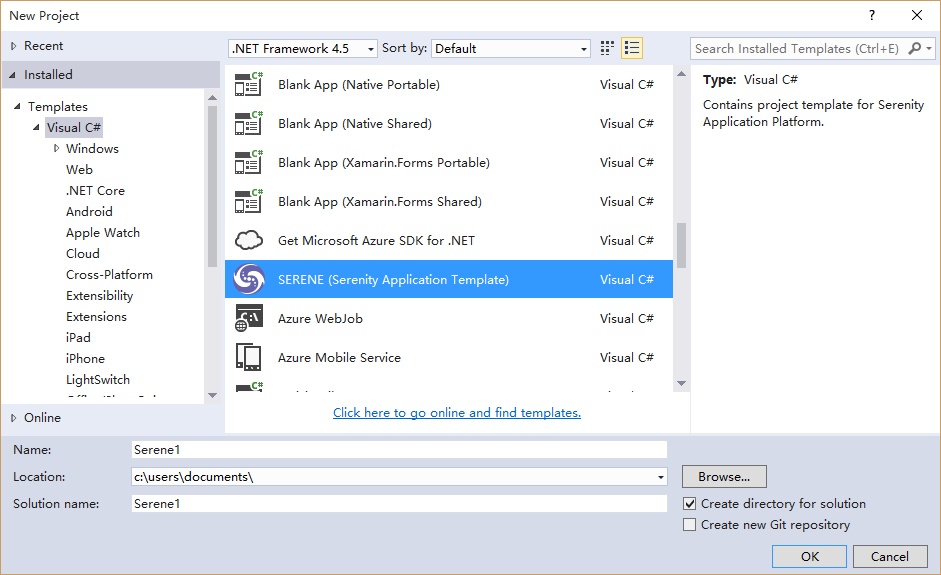 从 Visual Studio 库中获取安装 SERENE · Serenity Developer Guide (Chinese ...